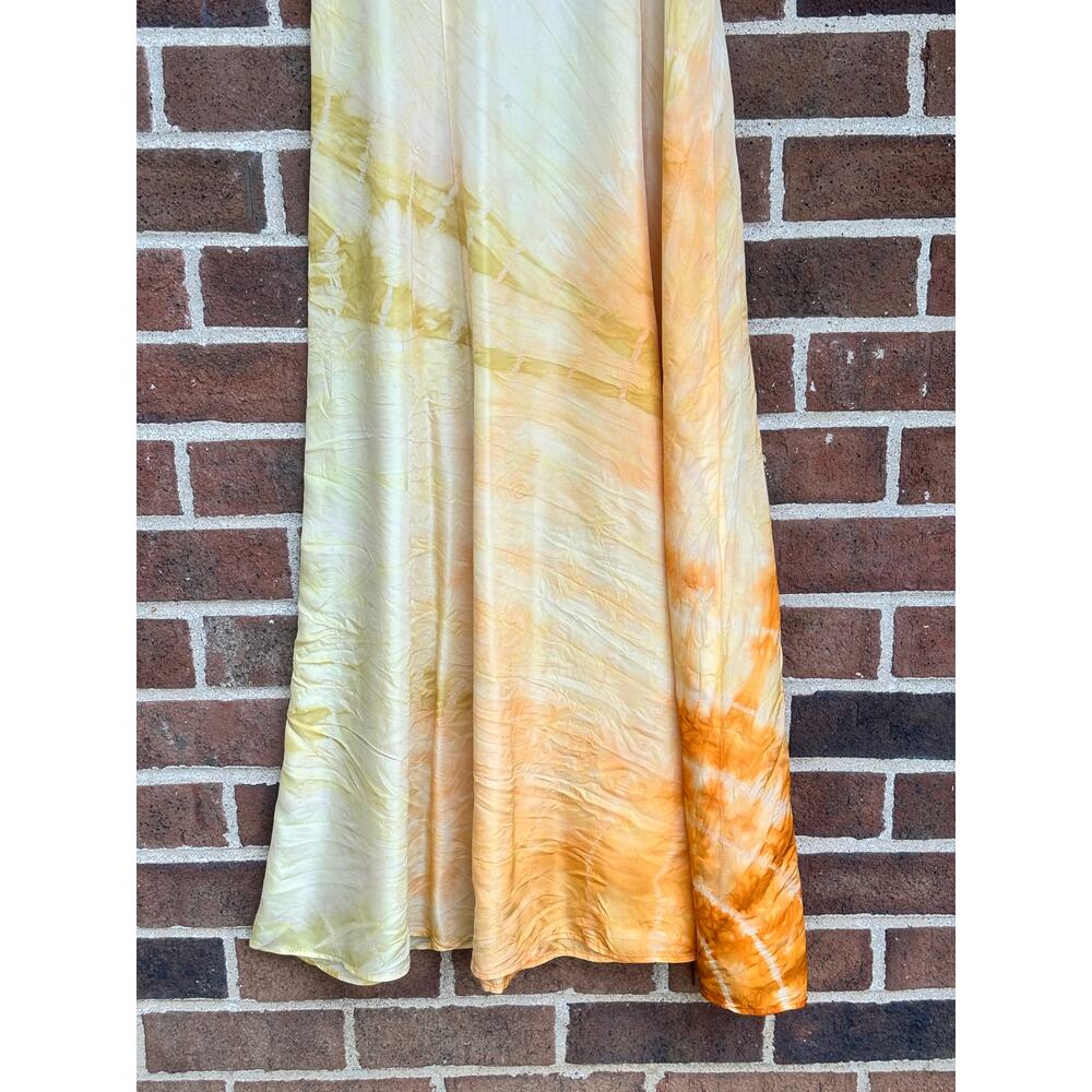 Antique Hand Dyed Acetate Slip Dress Yellow Orange Ombre Shibori REEEGAN - Picture 10 of 10